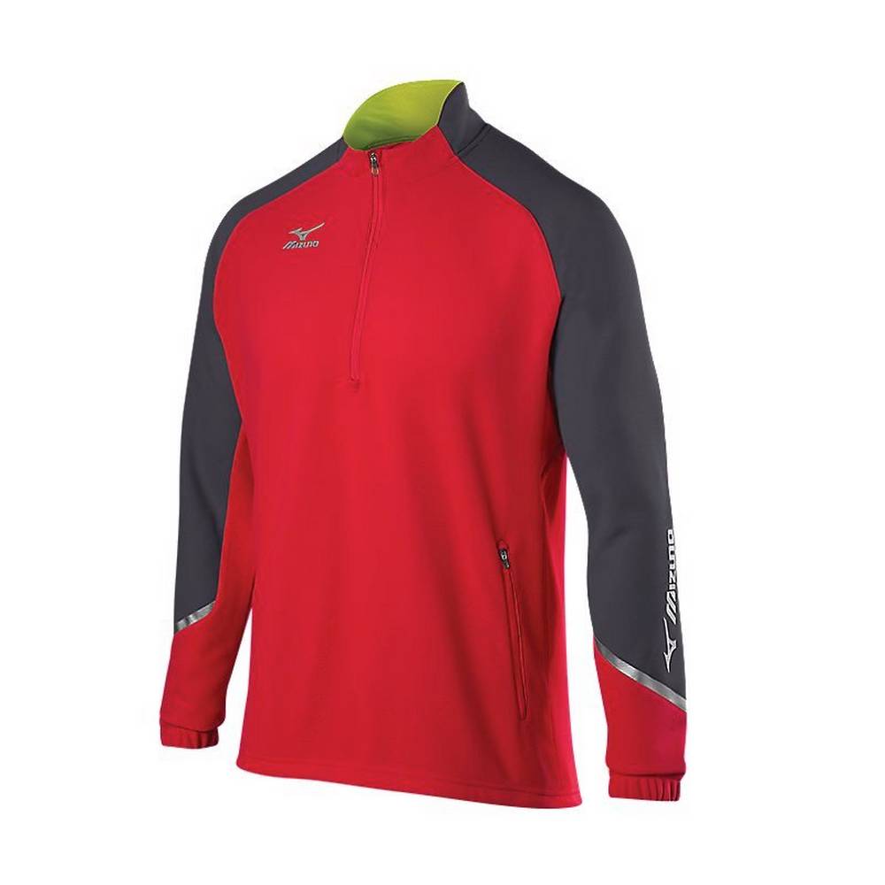 Mens Mizuno Elite 1/2 Zip Pullover Red/grey Philippines (EOYSFP754)